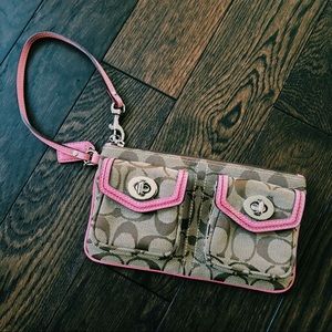 Coach signature Pink and Brown wristlet